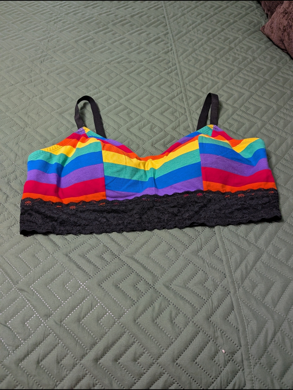 Rainbow Stripe Lace Bralette - Black Trim- 02